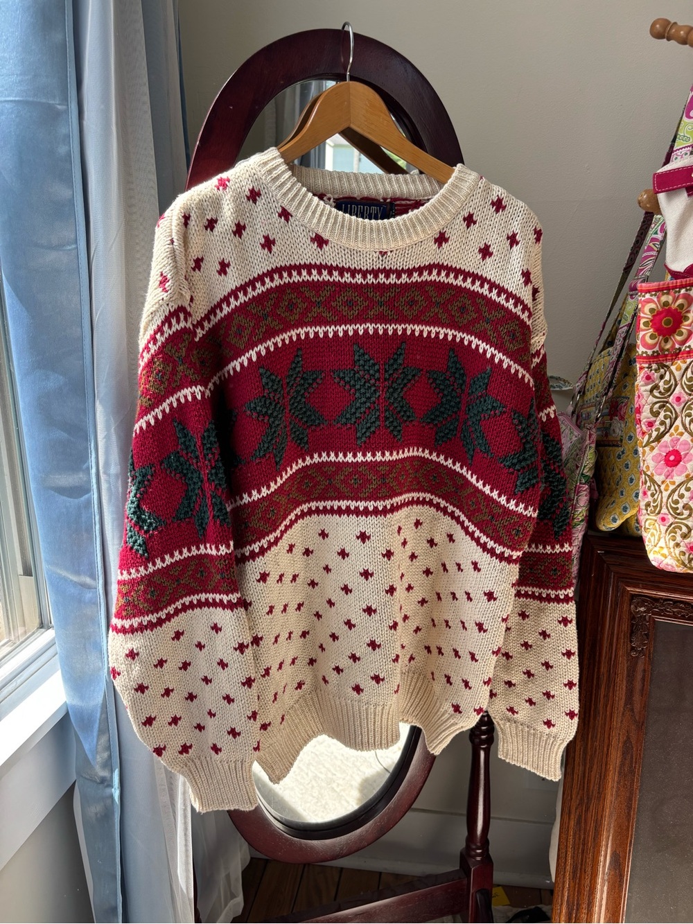 Vintage 90s Cream & Red Fair Isle Men's Sweater